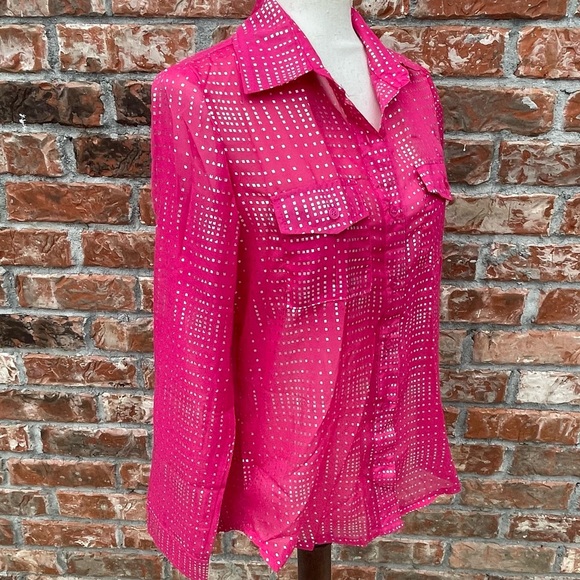 Hot pink Dots pink and silver button down top / S / Excellent condition - Picture 5 of 13